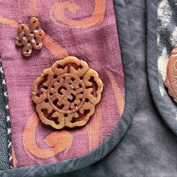 Patchwork Reversible Jacket Large Black Mauve Art to Wear Open Kimono Boho - Picture 7 of 10